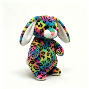 Peluche de conejo personalizado con estampado de leopardo arcoíris, conejo de peluche con estampado de leopardo colorido, peluche de conejo multicolor - Product Image 2