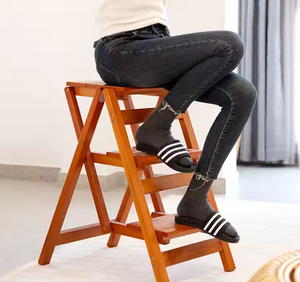 Tabouret échelle <span class=keywords><strong>pliable</strong></span> multifonctionnel Tabouret d'escalier créatif Tabouret <span class=keywords><strong>marche</strong></span> pliant en <span class=keywords><strong>bois</strong></span> à 3 couches Chaise échelle à quatre marches - Product Image 1