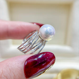 Base de Anillo de Plata S925 para Perlas DIY, Soporte Vacío con Decoración de Hoja Redonda de 8-12 mm, Versión 10417 - Product Image 3