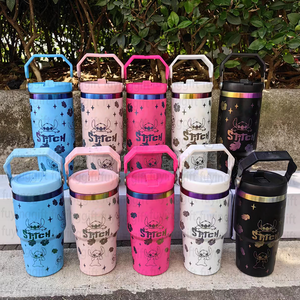 Mini gobelets isothermes en acier inoxydable pour enfants, motif Stitch, avec logo laser personnalisé, poignée et paille - Product Image 2