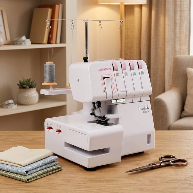 JUKKY New 843 Portable Overlock Machine High-Speed Metal Maquina Overlock Industrial Sewing Machines with Semi-Automatic 4Thread
