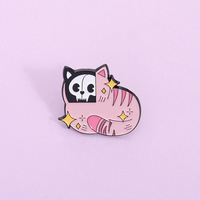 Broche en métal créative Chat Crâne Rose, accessoires mignons, broche animale Chat Crâne, épinglette en émail souple
