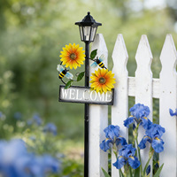 Lampe solaire d'extérieur moderne en fer forgé, motif tournesol et papillon, panneau de bienvenue, à poser au sol, installation facile pour jardin et cour
