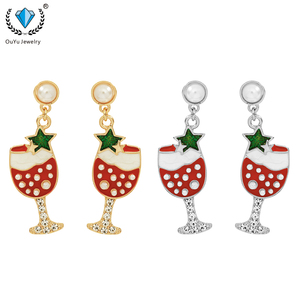 Năm mới Bông tai nhà máy chuyên thiết kế tùy chỉnh kỳ nghỉ hợp kim bông tai, độc đáo rượu vang thủy tinh hình dạng kim cương Bông tai - Product Image 1