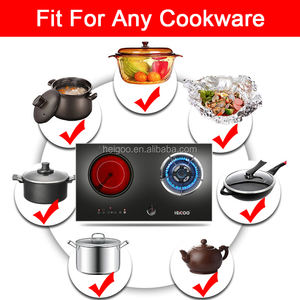 เครื่องใช้ไฟฟ้าในครัวขนาดเล็ก เตาไฟฟ้าเซรามิกอินฟราเรด 2 หัวเตา ผสมผสานกับเตาแก๊สแบบตั้งพื้น พร้อมแผงคริสตัลสีดำ - Product Image 2