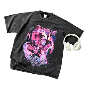 Wholesale Vintage Heavy Men's Knitted <b>T</b>-<b>Shirt</b> Custom Blank 100% Cotton Direct Injection Printing Retro Style - Product Image 1