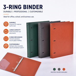 <span class=keywords><strong>Classeur</strong></span> A4 à 3 anneaux en plastique PP durable avec pochette intérieure, grande capacité, personnalisable pour le bureau, l'école et les affaires - Product Image 1