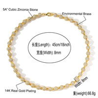 Chaîne de cou 8mm pour femmes plaqué or chaîne glacée Micro pavé Cz bijoux collier de perles rondes