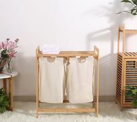 Double panier à linge en bambou avec support de rangement Outil de nettoyage d'hôtel et de ménage pour l'organisation de serviettes de linge sale de salle de bain