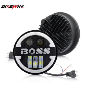 QideWin 5.75-Inch 60W <b>LED</b> <b>Headlight</b> Boss Style Motorcycle Spotlight With Halo Ring For Harley Jeep Wrangler - Product Image 1