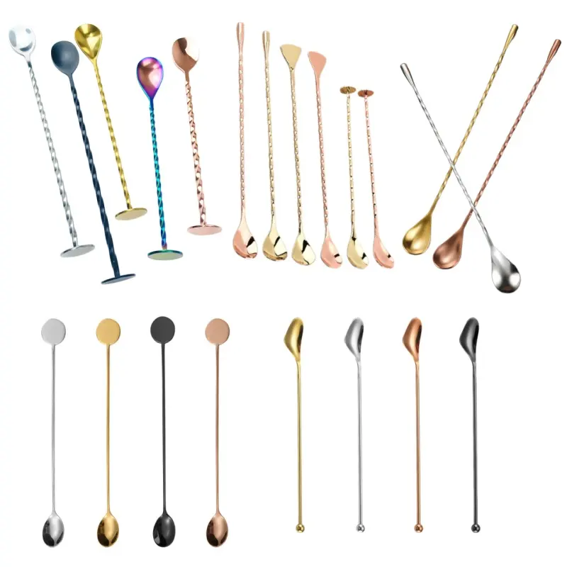 Stainless Steel Mixing Cocktail Spoon Teardrop Bar Spoon Bartender Tools with Different Colours Mixing Stirrers spoon