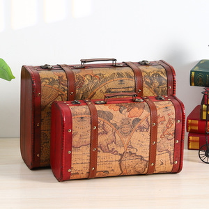 Retro Wooden <b>Map</b> Suitcase Storage Box Home Decor Display Prop - Product Image 1