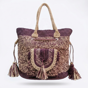 Handmade Woven <b>Raffia</b> Single Strap Vintage Geometric Tassel Shoulder Bag Wicker <b>Tote</b> Purse Hobo Bag for Women - Product Image 1