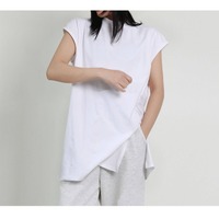 Nouveau débardeur sans manches en pur coton à col montant et fente latérale, style coréen minimaliste, coupe ample, pour superposition, collection été 2026