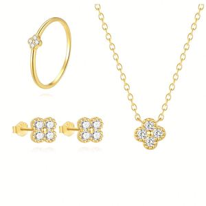 Juego de Joyería de Trébol de Cuatro Hojas al por Mayor de Fábrica con Logotipo Personalizado, Chapado en Oro de 18K con Piedras de Circonio, para Fiestas y Regalos - Product Image 1