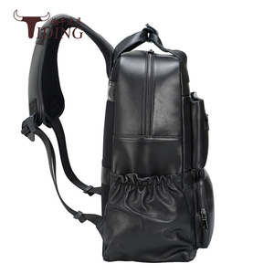 Tiding Genuine Leather <b>Backpack</b> <b>Black</b> Men's Business Travel Laptop Bag With 3D Mesh Back Cushioning - Product Image 2