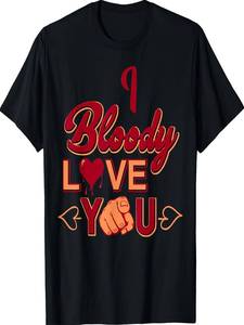 Maglietta in cotone con stampa a cuore per San Valentino, modello I Bloody Love You, per coppie. - Product Image 1