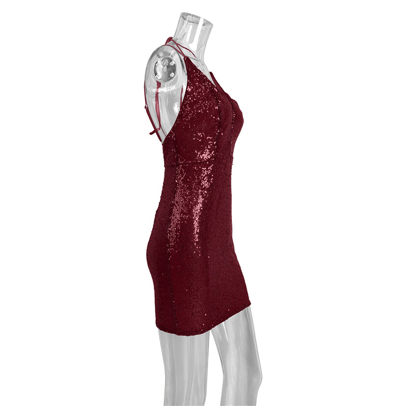 Sequins Dress Fashion Vestidos Club Sexy Party Dress Sleeveless Polyester v-neck mini dresses for women RM198