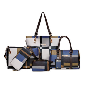 Conjunto de Bolsos de Piel Sintética con Logotipo Personalizado, Colección de Bolsos de Mano con Estampado a Cuadros Vintage, Bolso Tote y Bandolera, Conjunto de Bolsos para Mujer - Product Image 1