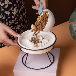 Cuenco de cerámica elevado para gatos, antideslizante, de alimentación lenta, con forma redondeada y patas altas para proteger la columna vertebral - Product Image 1