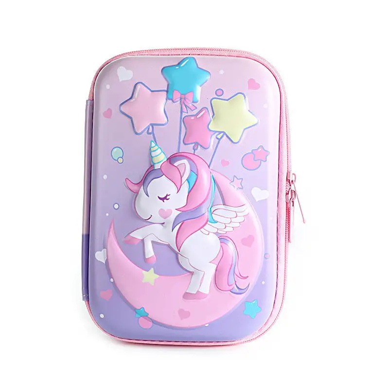 Customized Large Capacity Pencil Box School Stationery 3D EVA Unicorn KT Cute Waterproof Big PU Kid Pencil Case For Girl