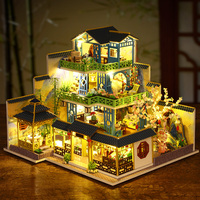 Kit de Casa de Muñecas en Miniatura de Madera para Jardín o Patio, Estilo Chino, con Luces LED, Hecho a Mano, Regalo