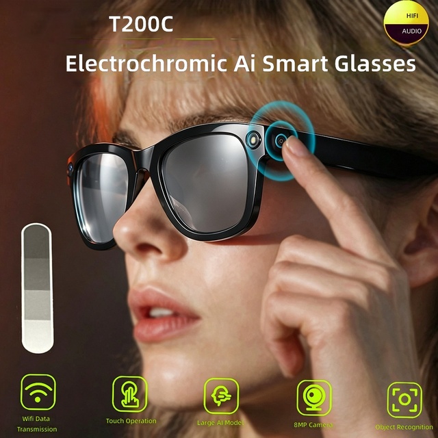 Electrochromic AI Smart Glasses 800W High-definition Photo/video Capture Multilingual Translation for Calling Touch Button