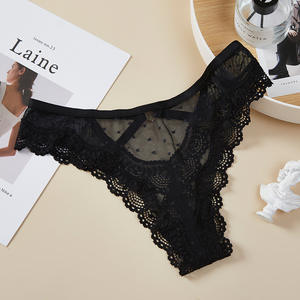 String en dentelle transparente sans couture pour femme, taille basse, imprimé uni, broderie, maille transparente, tricoté en élasthanne/nylon, tailles S-XL - Product Image 4