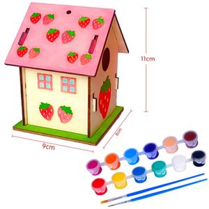 Kit de maison d'oiseau en bois pour jardin Cages à oiseaux suspendues décoratives personnalisées avec peintures pour enfants Kit de bricolage en bois maison d'oiseau - Product Image 3