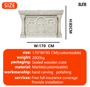 Altare Principale Cattolico in Marmo Bianco Stile <span class=keywords><strong>Romanico</strong></span> BSA, Tavolo Altare in Pietra con Rilievo a Croce Ancorata per Decorazione Chiesa - Product Image 2