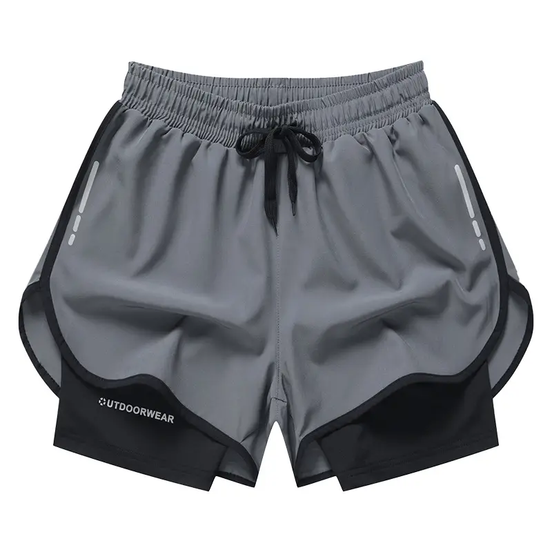 Gymshorts 2 In 1 Polyester Sneldrogende Outdoor Compressieshorts Voor Heren