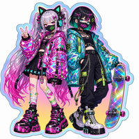 Stiker Anime Cyberpunk Kustom Tahan Air Holografik Die Cut Perekat Sendiri Cetak Karakter untuk Botol Air Jurnal