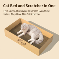 Boîte à gratter pour chat adulte en carton ondulé 2 en 1 : Lit et salon pour chat, résistant à l'usure et aux griffures, motif dessin animé, pour intérieur
