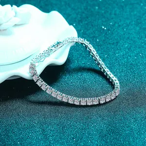 3MM a 5MM lujo Moissanite diamante cadena tenis pulsera 925 plata esterlina para mujeres joyería fina pulseras y brazaletes