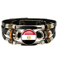 Bracelet commémoratif tressé à la main en cuir avec drapeaux nationaux de 48 pays (Chine, Royaume-Uni, États-Unis) pour les fans, idéal pour les voyages - Édition 2026