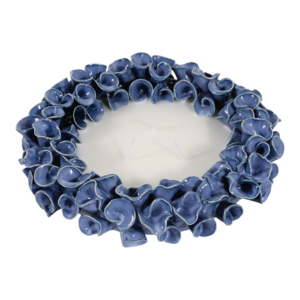 Portacandele in Ceramica Terra Luna con Bordo Floreale Blu, Decorazione per la Casa - Product Image 4