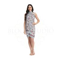 Sarung katun motif cetak tangan warna teal dan merah tua untuk wanita, penutup bikini ringan, pakaian pantai & resor musim panas