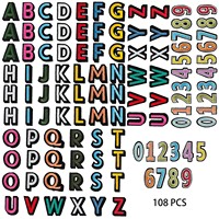 104 pièces de patchs brodés thermocollants en lettres anglaises colorées pour vêtements, vestes, jeans, chapeaux, sacs à dos, chaussettes