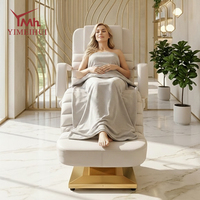 Lit de massage électrique de luxe à 3 moteurs, base en acier inoxydable doré, table de spa faciale extensible, pédale pour spa