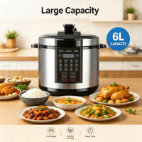 Cuisinière à pression électrique multifonctionnelle de haute qualité 6L, programme de cuisson à une touche, cuiseur à riz électrique à pression, fourniture d'usine