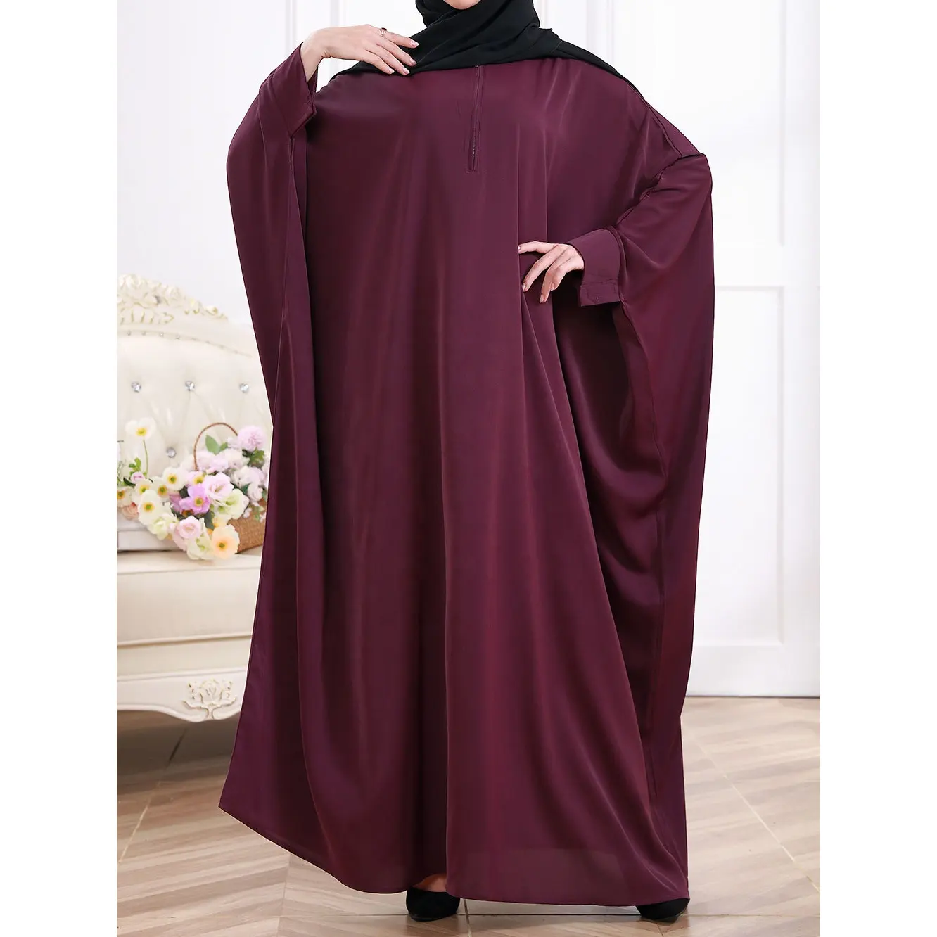 Jilbab ชุดอาบายาแบบปิดสำหรับผู้หญิงมุสลิม,ขายส่งแบบกำหนดเองอิสลามหนึ่งชิ้น