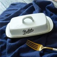 Rétro nostalgique classique maison cuisine vaisselle beurre plat fromage assiette plante motif émail couvercle fromage plateau de rangement