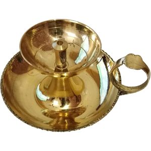 PARIJAT HANDICRAFT Diseño moderno Lámpara de aceite de latón Puja India hecha a mano Aarti & Diya en uno con llama compatible para uso decorativo - Product Image 2