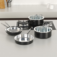 Ensemble marmites de cuisson 7 pièces en acier inoxydable tri-pli, batterie de cuisine haute qualité usage commercial.
