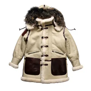 Kunden spezifische Winter B7 Pelzmantel Herren Luxus hochwertige abnehmbare mittellange Plus Size Bomber Schaffell Jacken