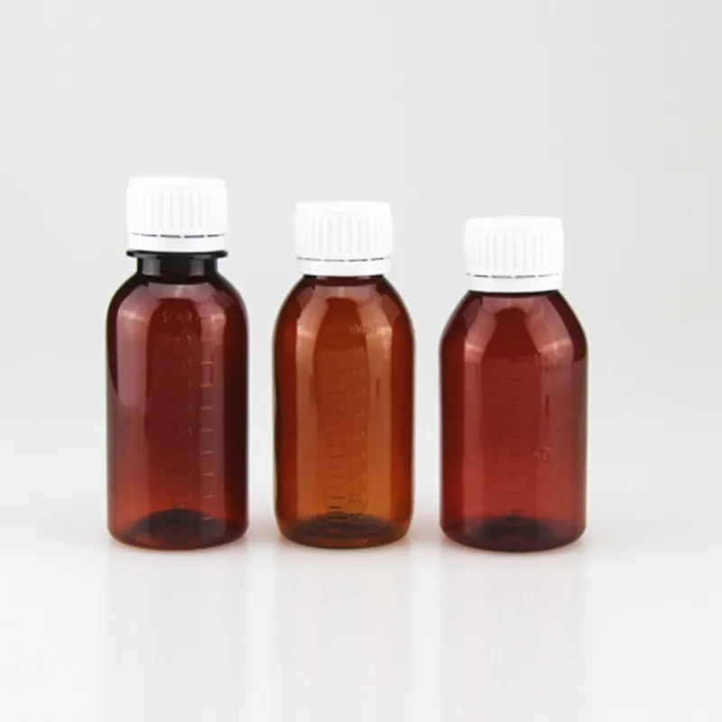 60ml 100ml 150ml 200ml Brown PET Drug-grade Simple Syrup Bottle with Tamper Proof Bottle Caps For Syrup Liquid Medicine