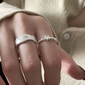Anillo de Plata de Ley 925 con Diseño de Estrella y Concha, Estilo Unisex, Patrón Irregular, Simple, de Lujo Discreto, Versátil, de Boca Abierta - Product Image 4