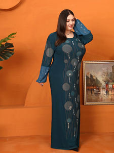 Belle <span class=keywords><strong>robe</strong></span> pour femmes, élégante et modeste, grande <span class=keywords><strong>taille</strong></span>, vêtement de fête quotidien, avec diamants, vente à bas prix - Product Image 5