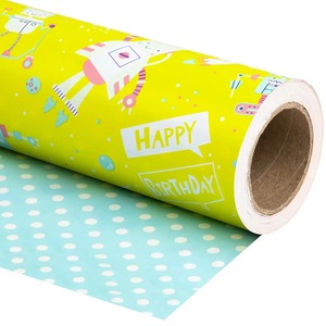 Robot Space Theme Eco-Friendly Yellow Art <b>Paper</b> <b>Roll</b> 100GSM Coated Recyclable Gift <b>Wrap</b> Double Side Wood Pulp Digital Printing - Product Image 3