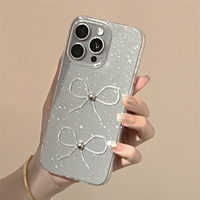 Coque de téléphone transparente scintillante avec nœud perlé et étoiles pour iPhone 18 Pro 17 16 15 14 13 12 11 Pro Max Plus, en silicone souple
